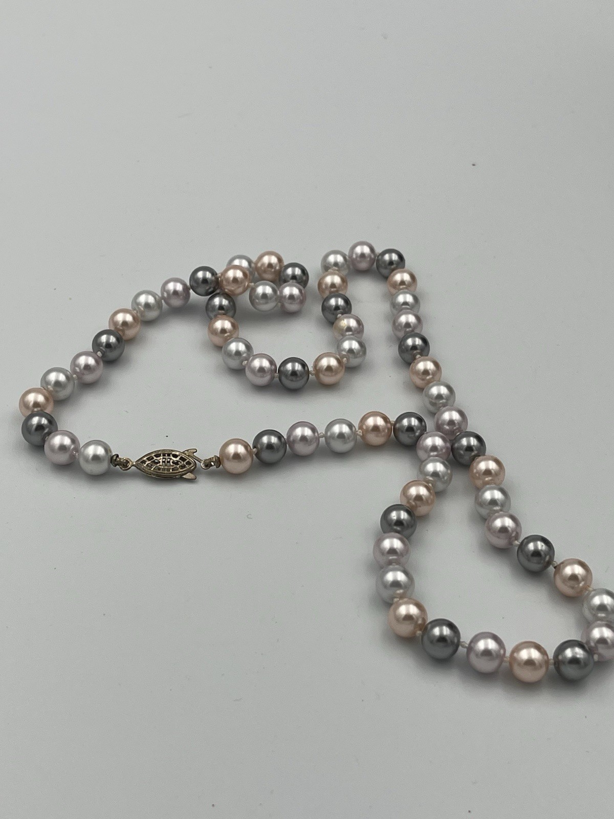 Vintage Gray and Pink Bead Necklace 6 mm with 9 mm earrings