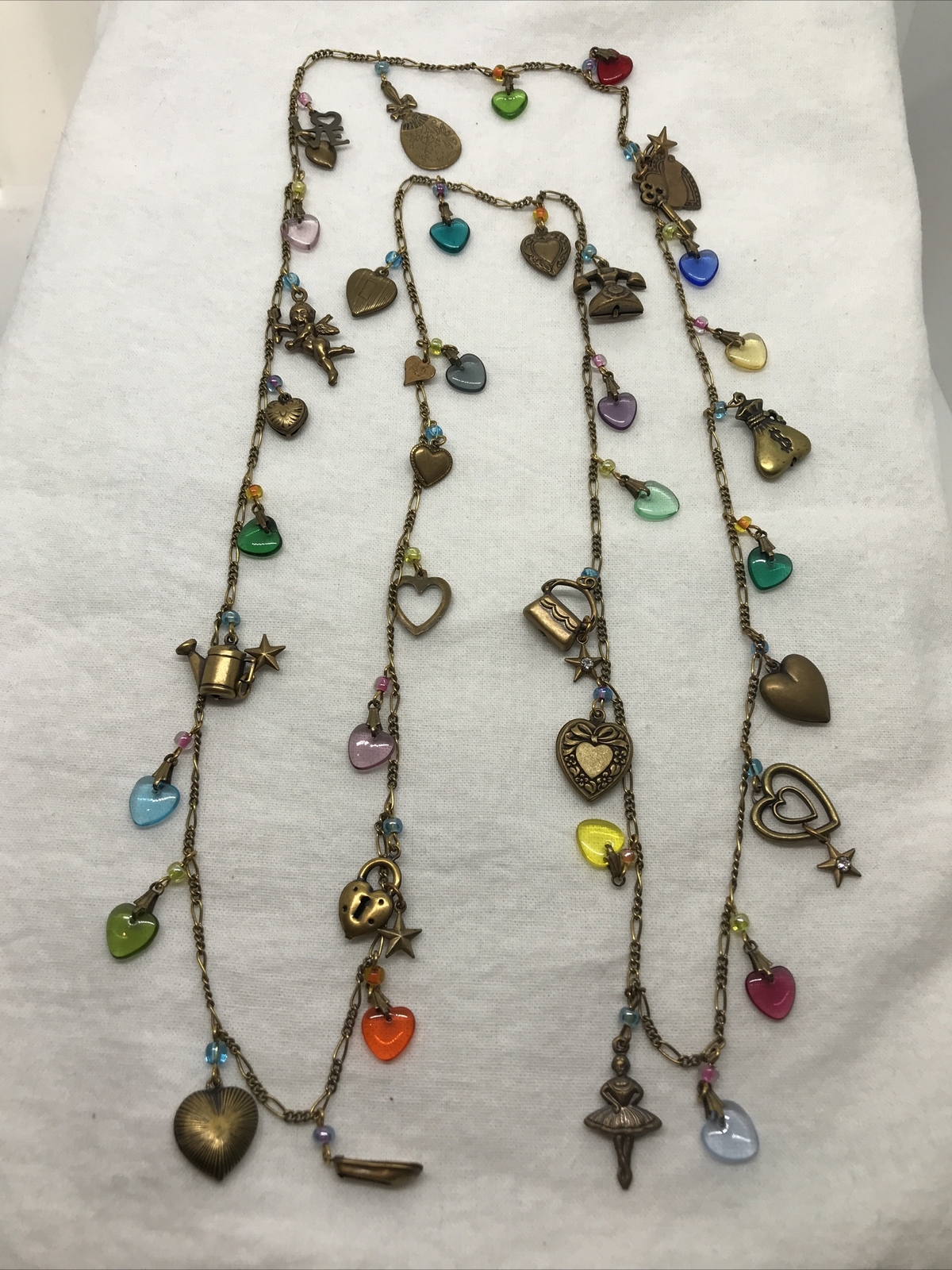 Vintage Glass Works Studio Glass & Brass Charms in Multi Colors Necklace 5