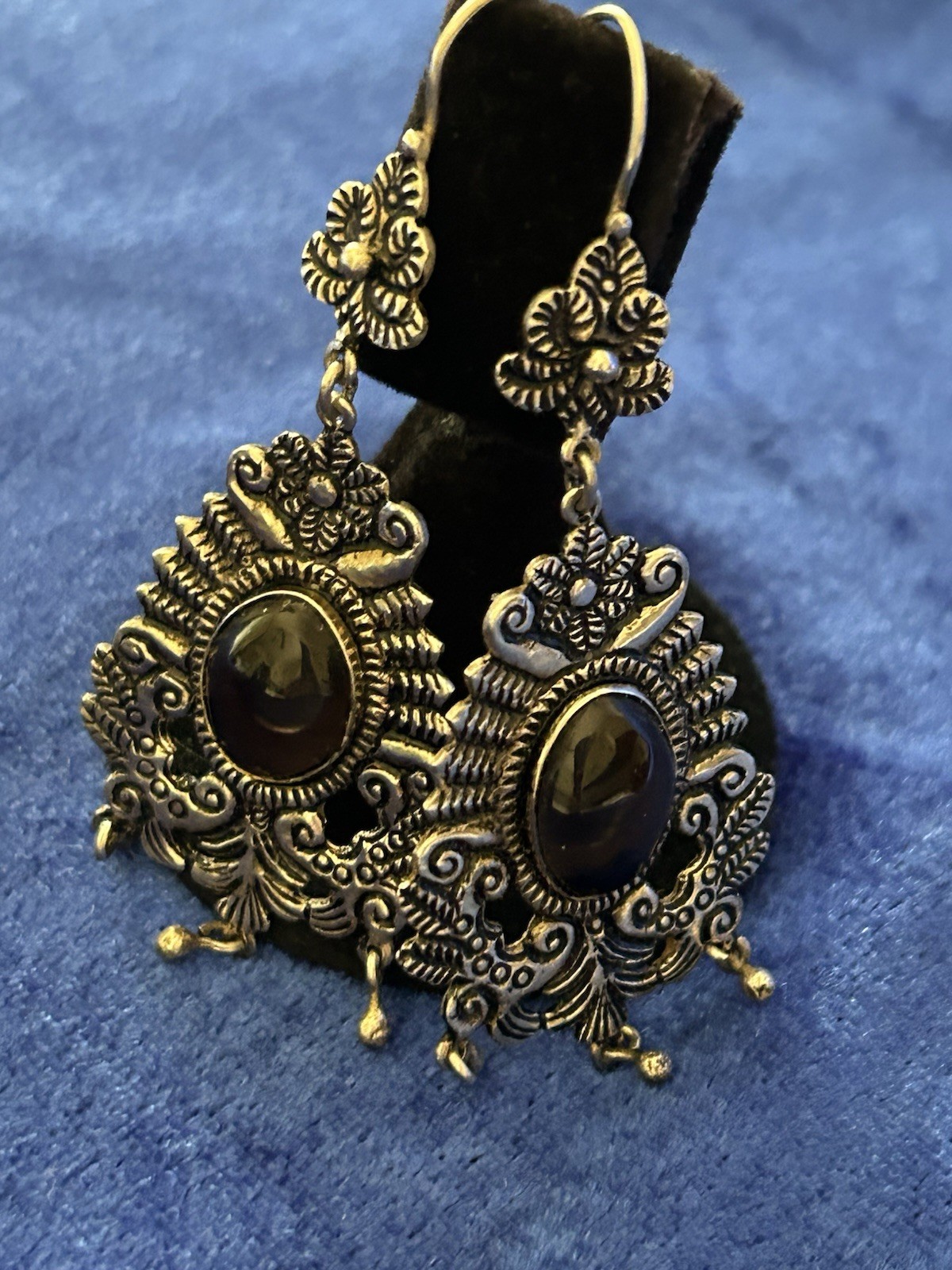 Vintage Estate Sterling Silver & Glass Handmade Chandelier Pierced Earrings Big