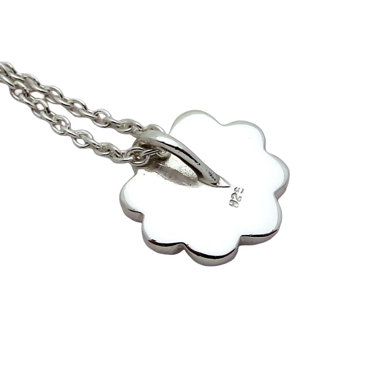 Vintage Kit Heath Sterling Silver Enamel Daisy Flower Pendant Kid’s 14″ Necklace