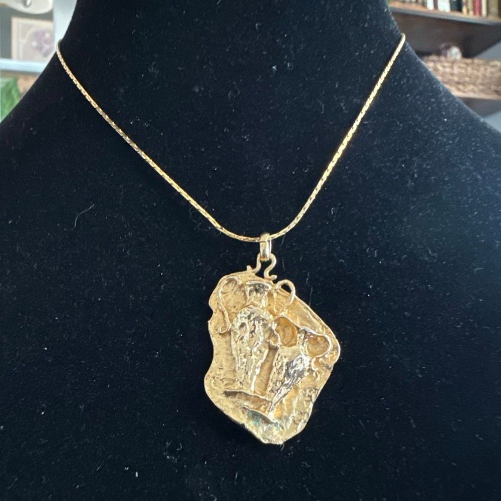 Vintage Gold Plated Pendant Necklace Mixed Metal Art Deco Style 18 Inch