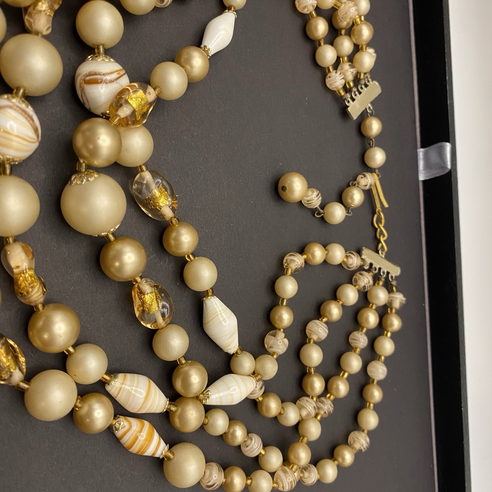 Stunning Vintage Multi-Strand Gold and Cream Beads with Art Glass