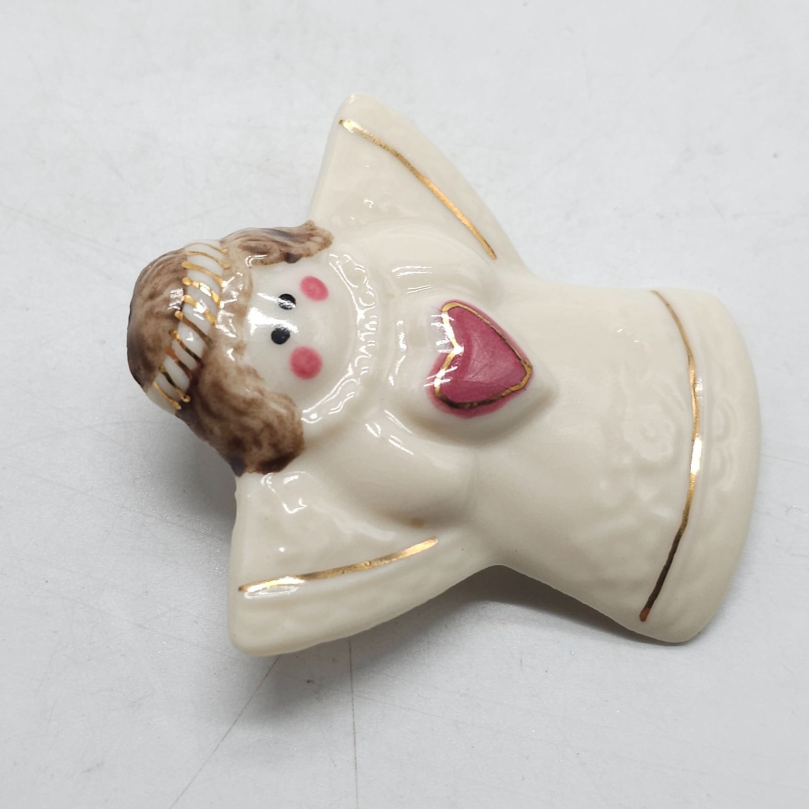 Hand-Painted Ceramic Angel Pin 1996 Hearts & Flowers Pink Heart Brooch 2 Inches