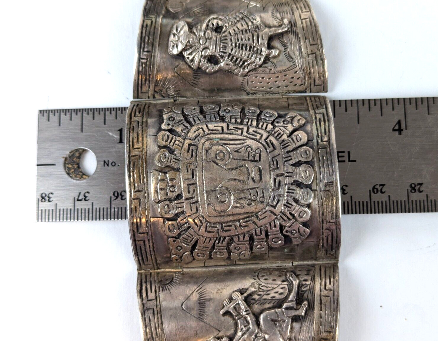 Massive Vintage PERU 925 Sterling Silver 2.25″ Extra Wide 7″ Bracelet 76 grams
