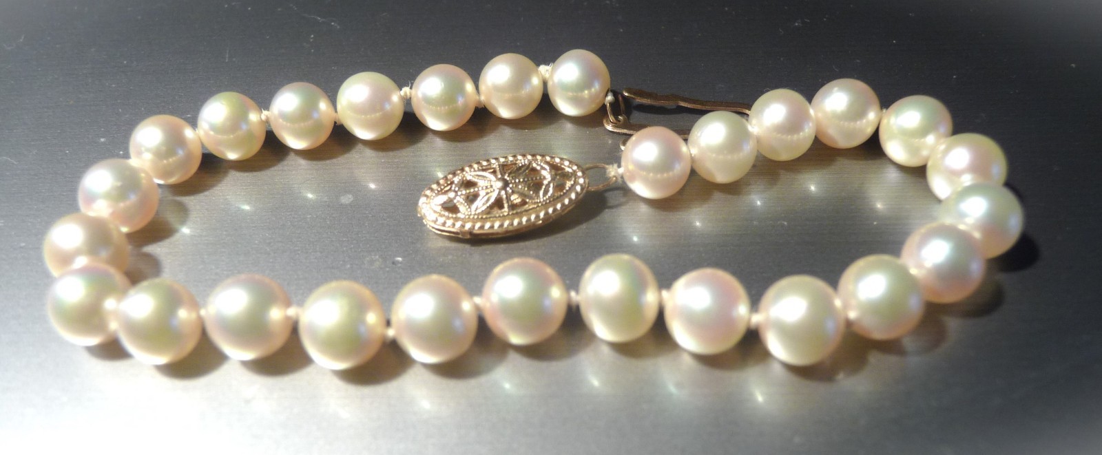 GORGEOUS MIKIMOTO BLUE LAGOON BL 14K 585 CULTURED OCEAN AKOYA PEARL BRACELET!