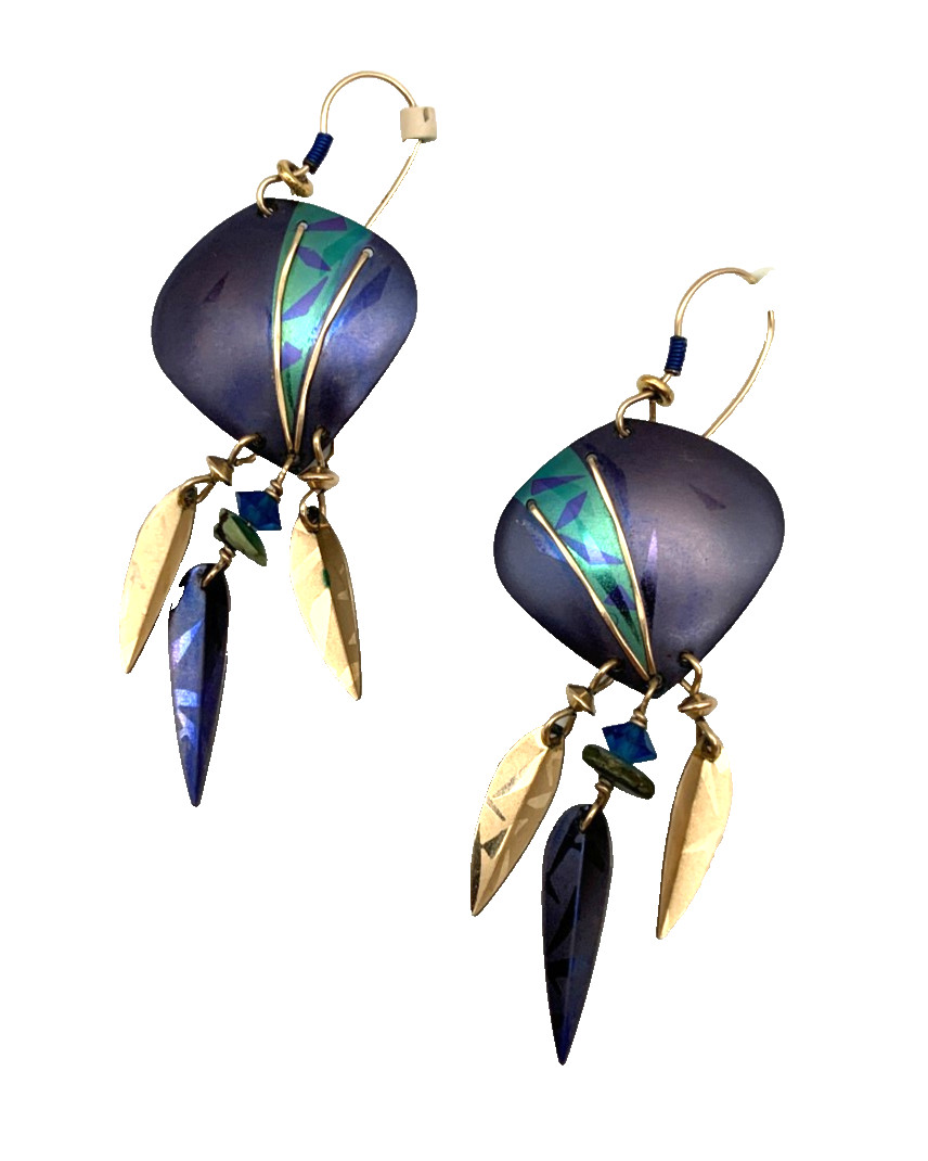 Vintage Holly Yashi Blue Niobium Artist Signed Gold Filled Earrings 80’s/90’s