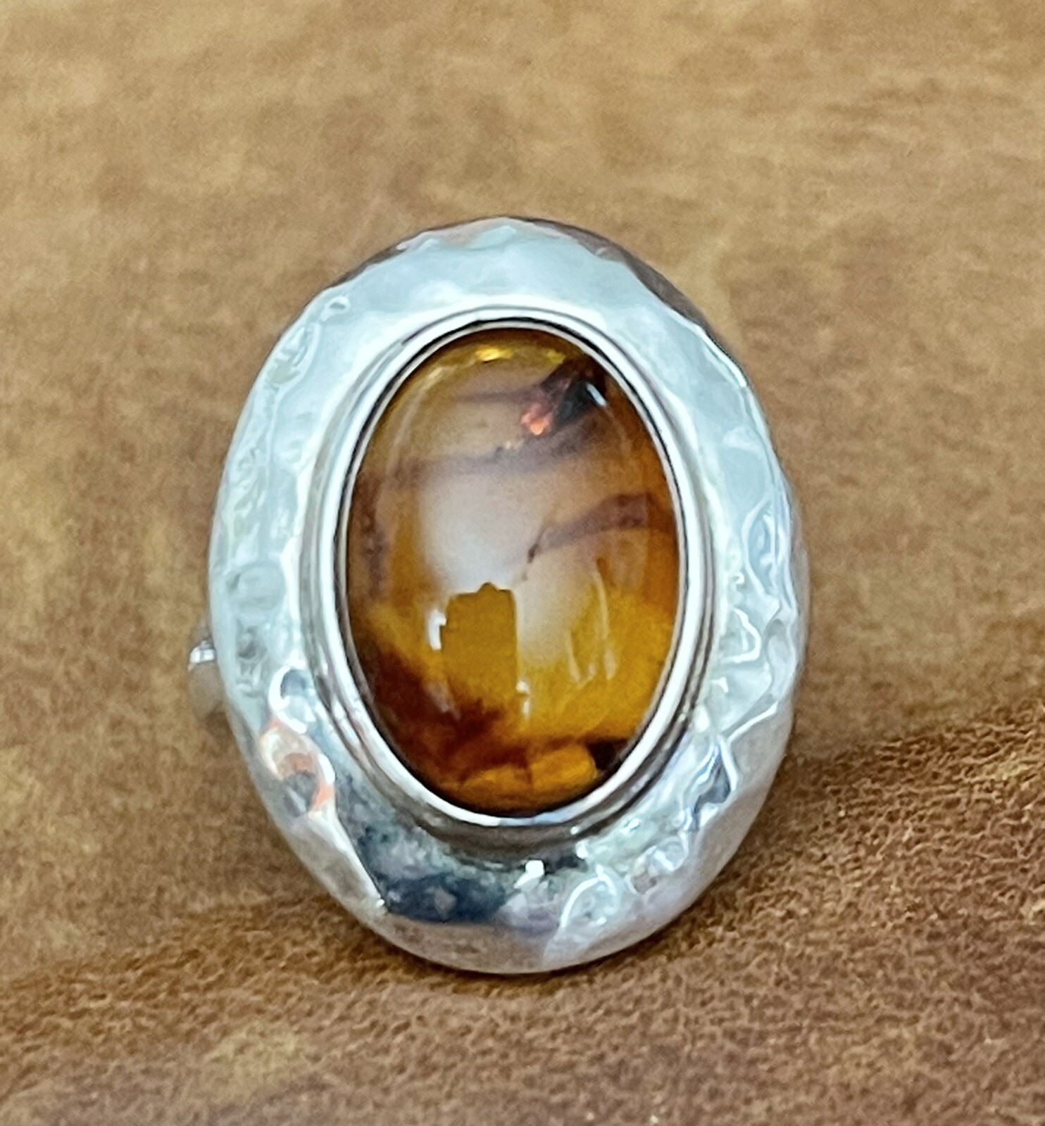 Mexican Designer Dominique Dinouart DDD Sterling Honey Amber Band Ring Size 6.25