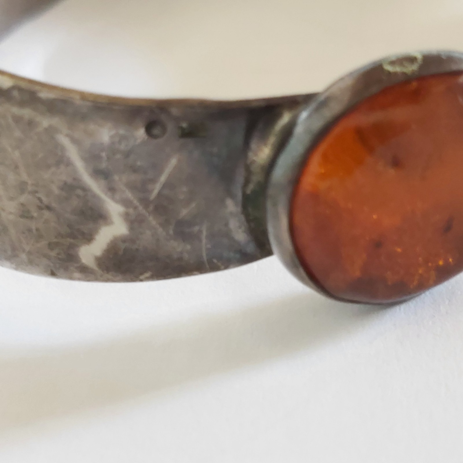 Antique Art Deco Sterling Silver Cuff Bracelet Original Design 3 Amber Inserts