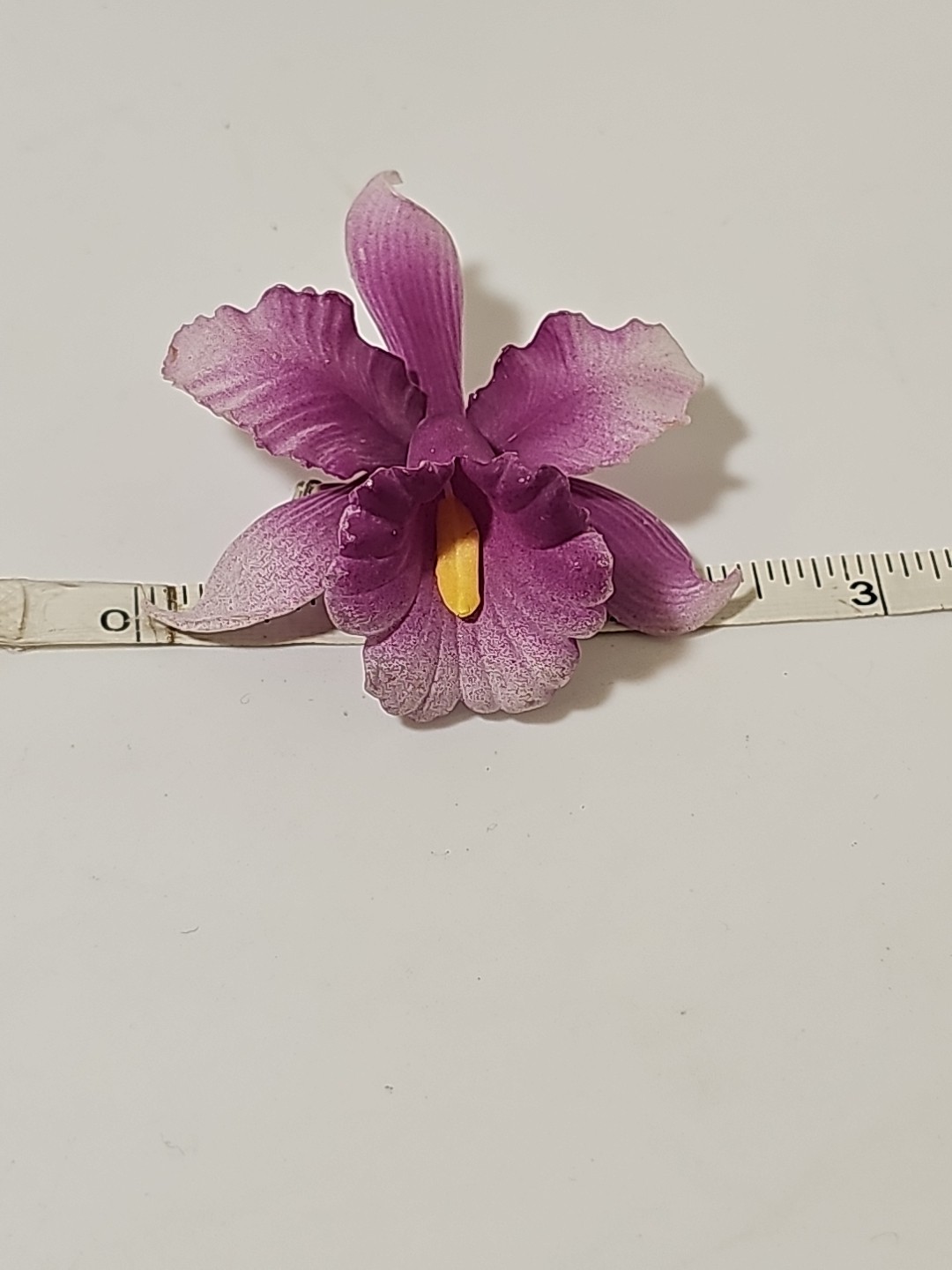 Vintage Celluloid Purple Orchid Handmade Floral Pin Brooch 2.5 Inch