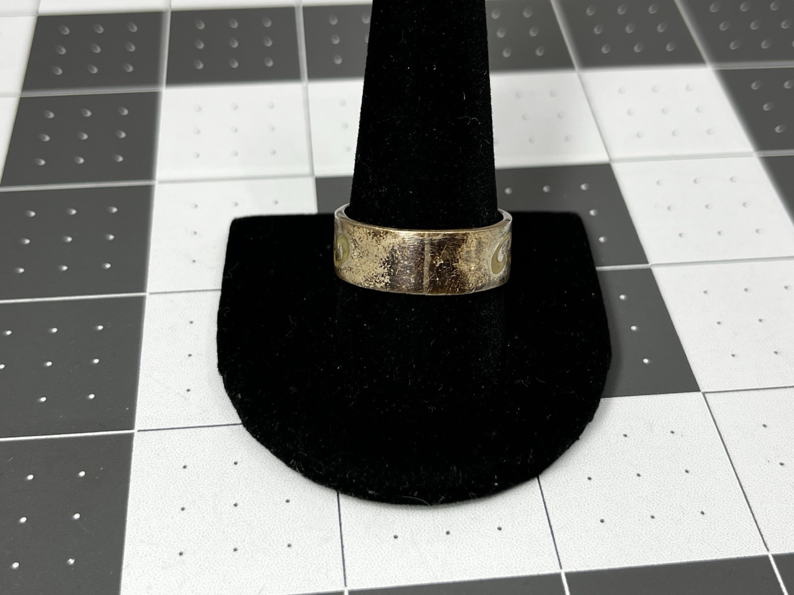 Sterling Silver Scroll Ring Band Mexico 925 Inlay Pattern Size 11.5 Swirl Wave