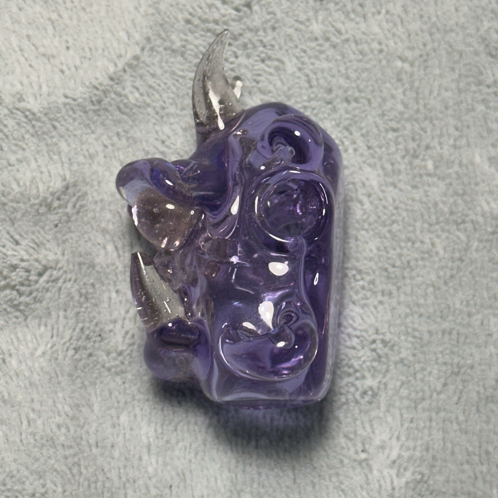 Y2k 2000s Hand Blown Glass Art Deco Demon Monster Head Pendant Necklace 2×1.5