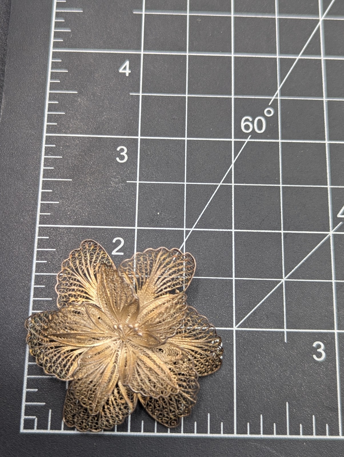 Vintage Silver Cannetille Filigree Layered Flower Brooch Pin C Clasp