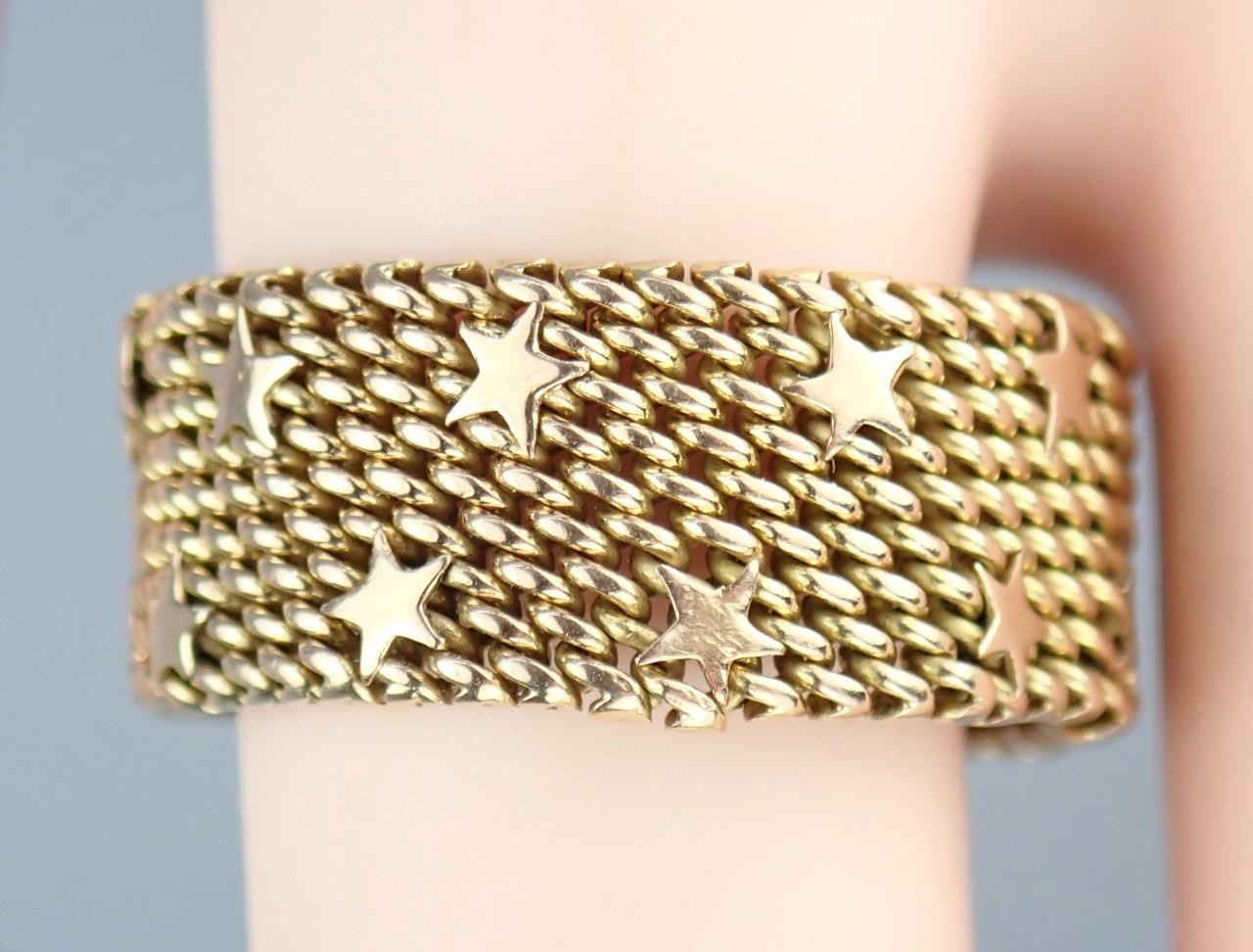 Fine Vintage Italian Solid 18K Gold Floating Stars Celestial Woven Mesh Ring 11