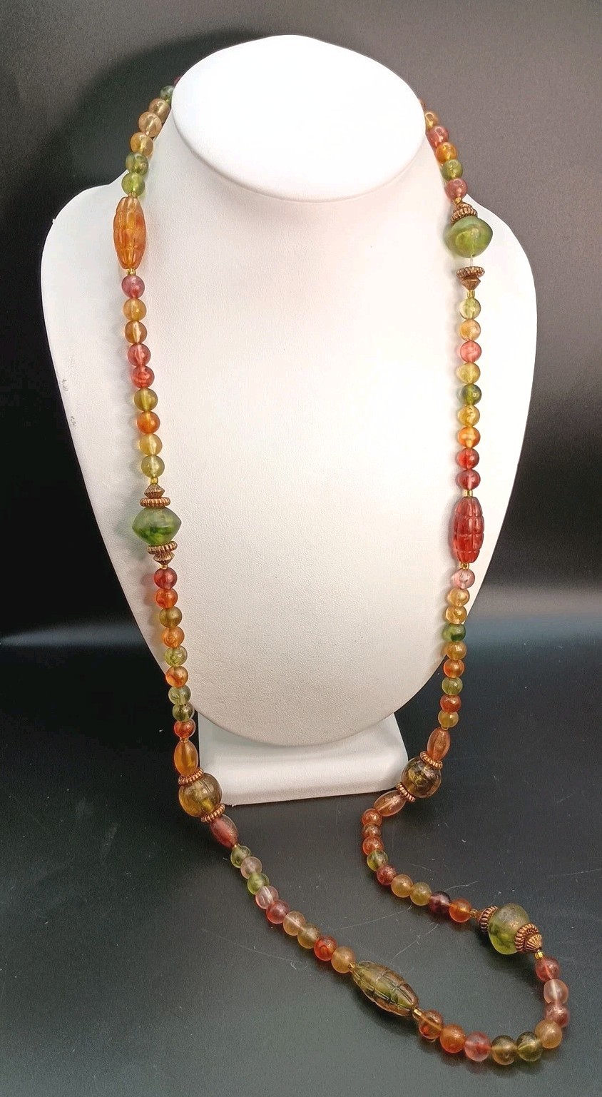Vintage Multicolor Beaded Necklace Fruit Fall Colors 37″