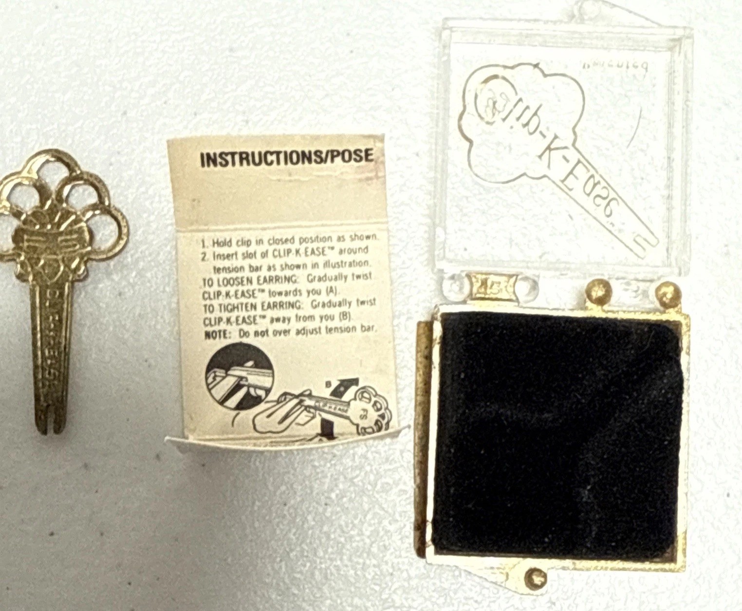 Vintage Clip-K-Ease Key Tool to Adjust Clip-On Earrings Tension in Original Box