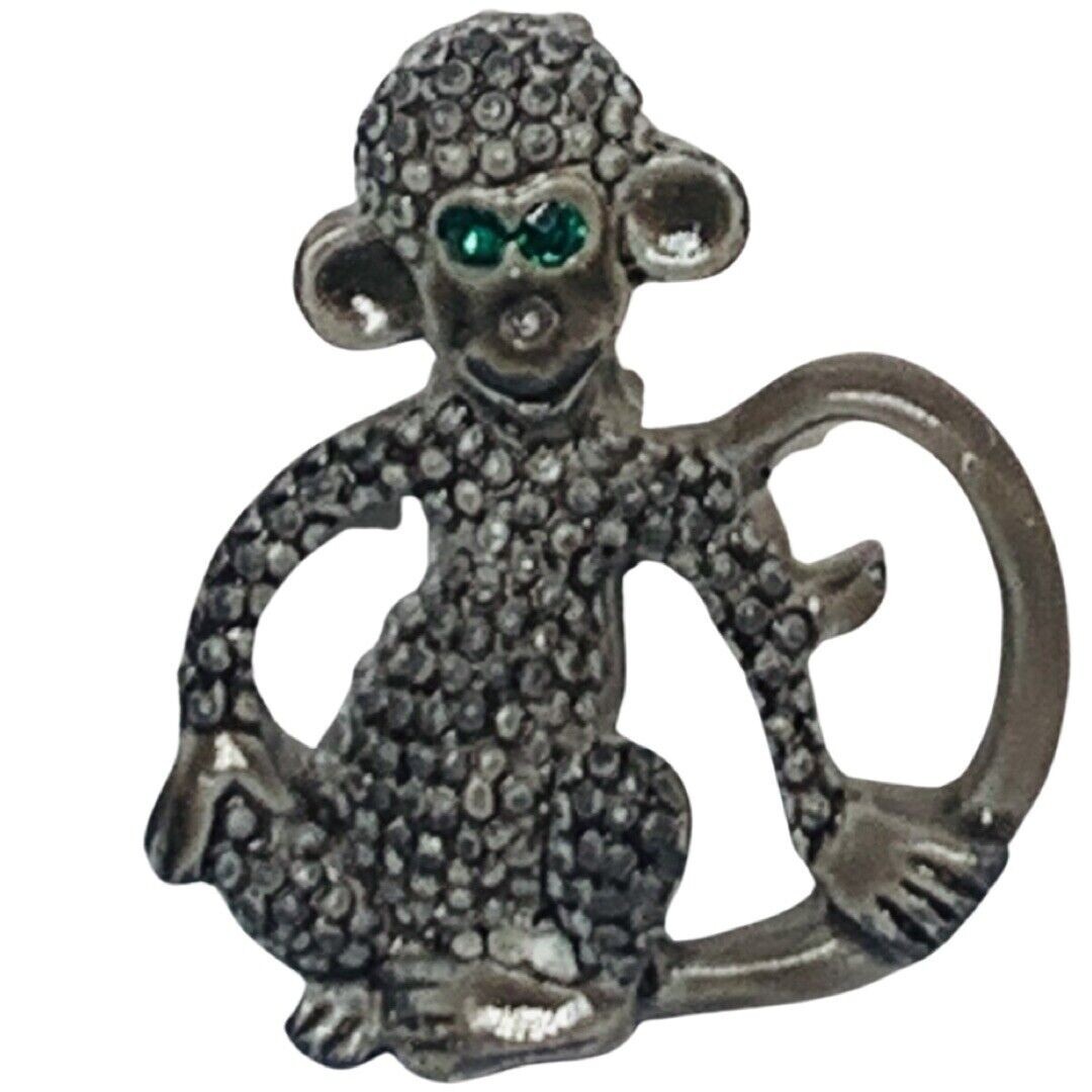 Monkey Brooch Pin 1” Silver Tone Whimsical Fairycore Jungle Figural