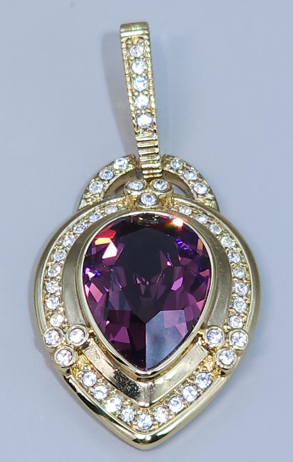 Pendant Lot Of 3 Purple Yellow green white clear rhinestone pendants Gold tone