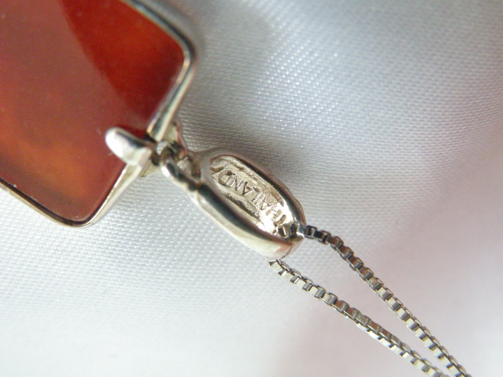 Vintage Sterling Silver 925 Red Jade Asian Dragon Pendant Necklace