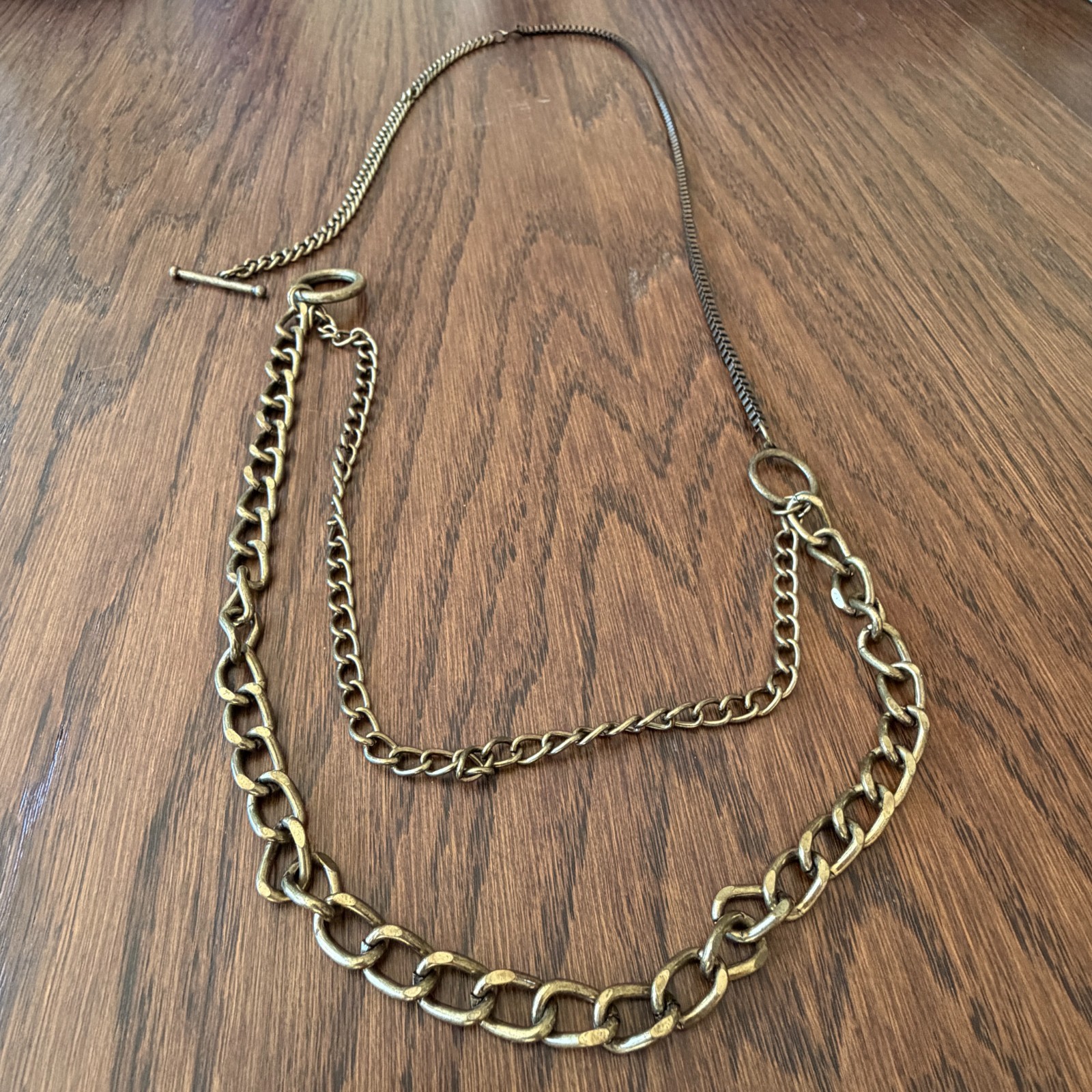 Vintage, Antique Brass-Tone Multi-Chain Necklace, 34”(L)
