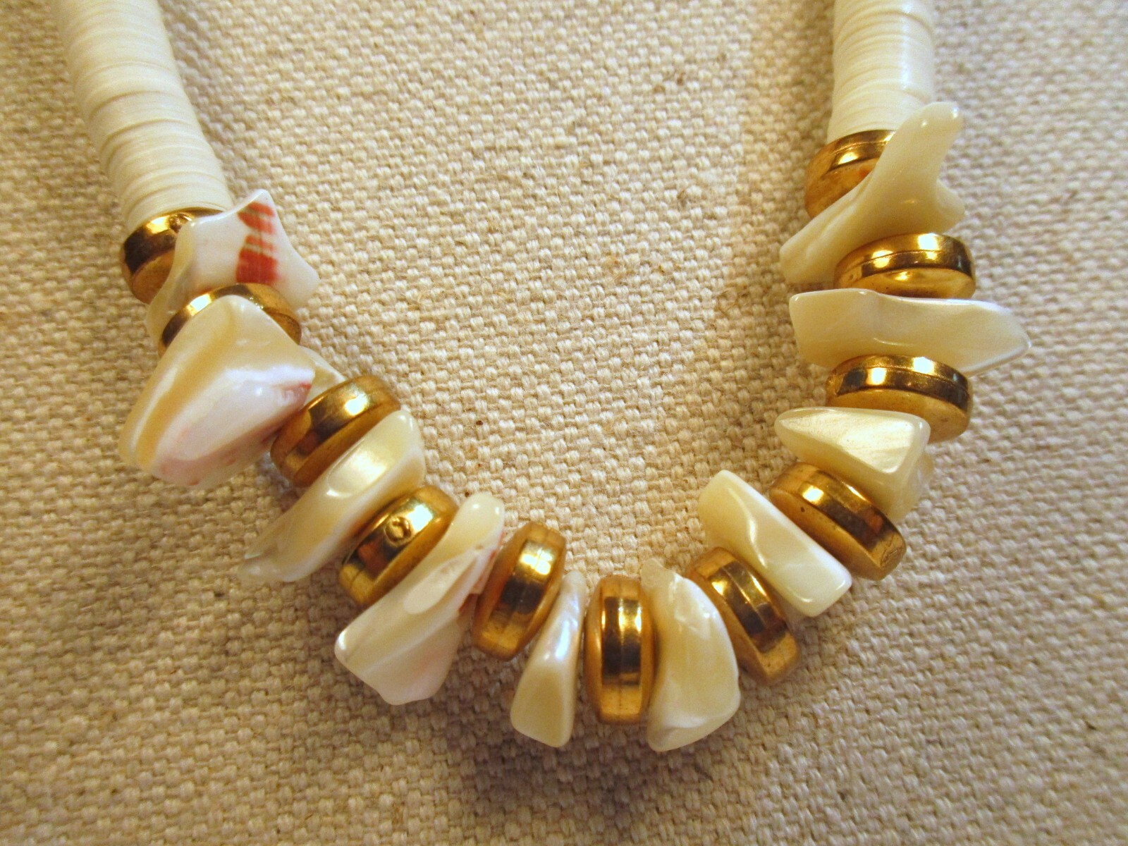 Vintage Kenneth Lane Signed Puca Shell Necklace Accented with Golden Beads