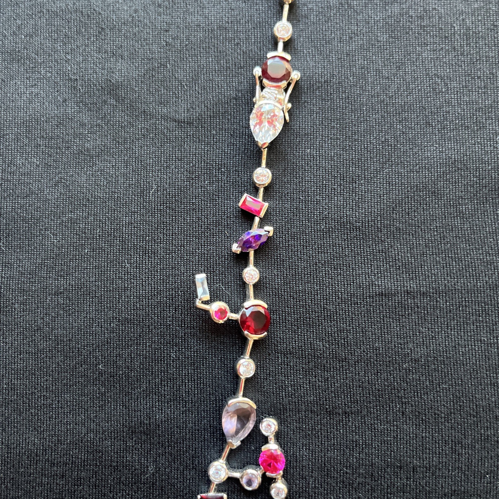 HSN Sterling lab created amethyst ruby garnet Rhinestone bracelet BROKEN