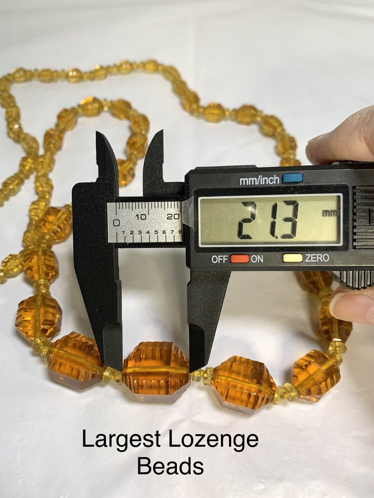 Vintage STUNNING Amber Czech Glass Lozenge Hand Knotted Beaded Necklace 36″ !