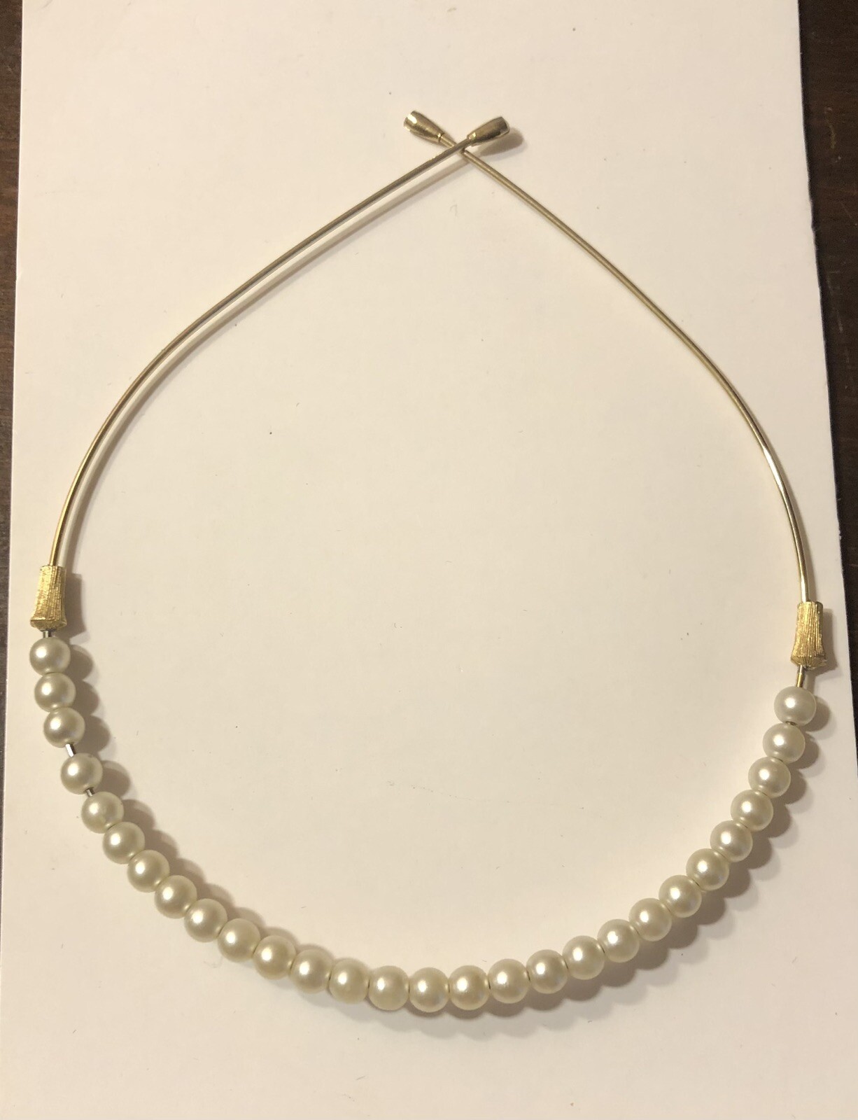 Vintage 1970’s Faux Pearl Wire Choker Collar Necklace Approx. 12” C14