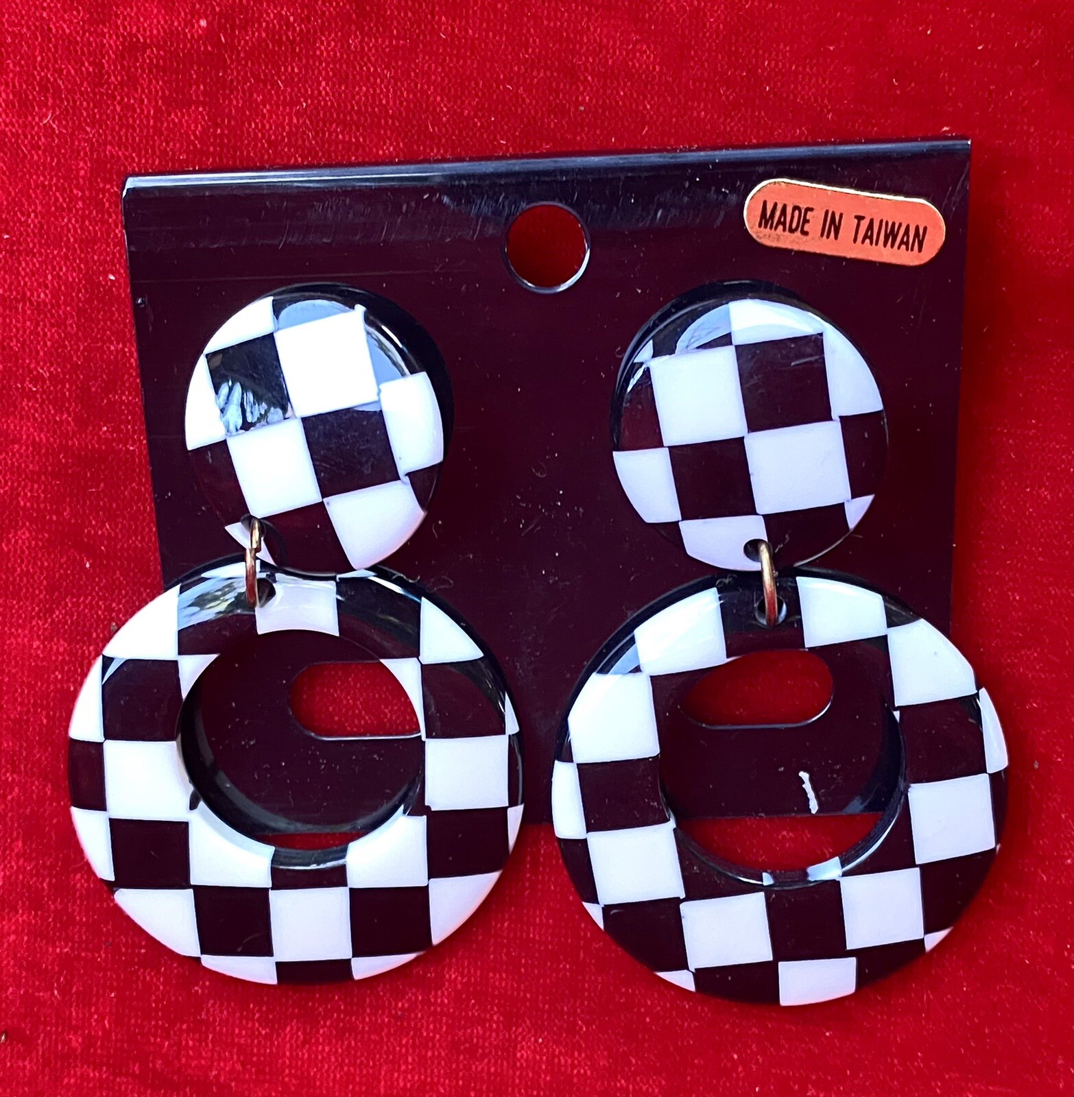 Vintage 80’s does 60’s Checkerboard Earrings pierced Hoop Ska MOD Punk Alt Goth