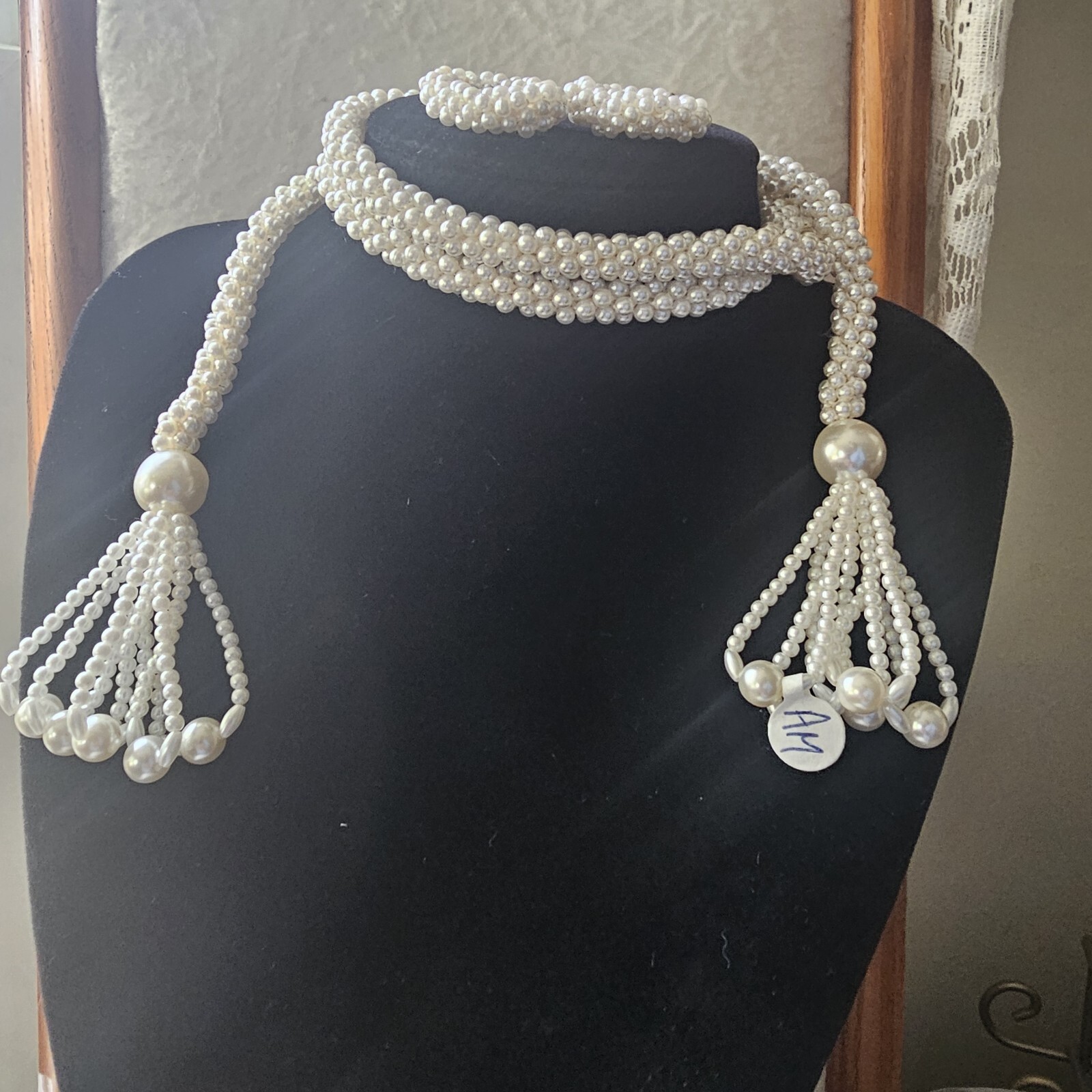 Vtg Beaded Flapper Lariat Necklace Rope Tassels Art Deco Style 2 Adj Rings
