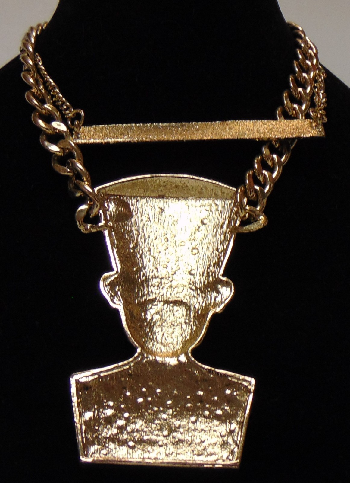 Large Shiny Gold Tone Egyptian Person Pendant Nrcklace