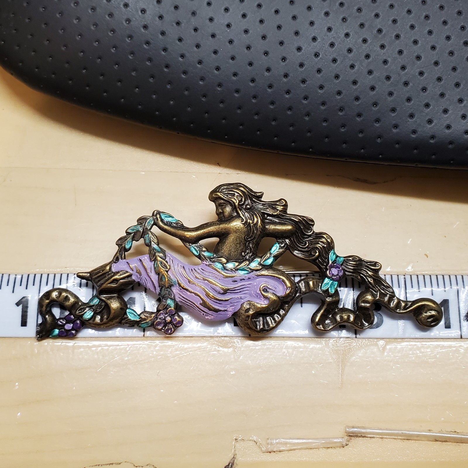 Mermaid Brooch Bronze Tone Purple Statement 3.75″