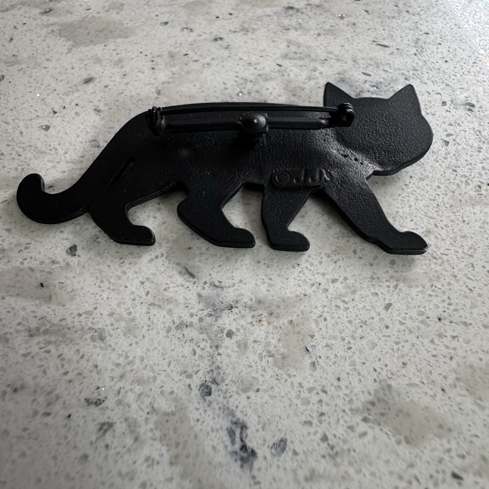 Vintage 1980s/1990s Metal Black Cat Pin Brooch Green Eyes