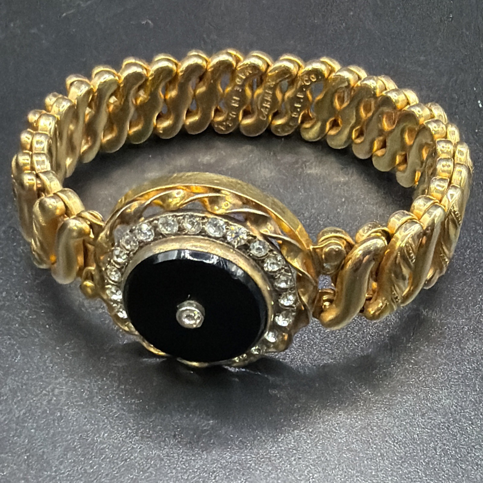 Antique DFB Co Carmen BLK Onyx Sweetheart Locket Expansion Bracelet Exceptional