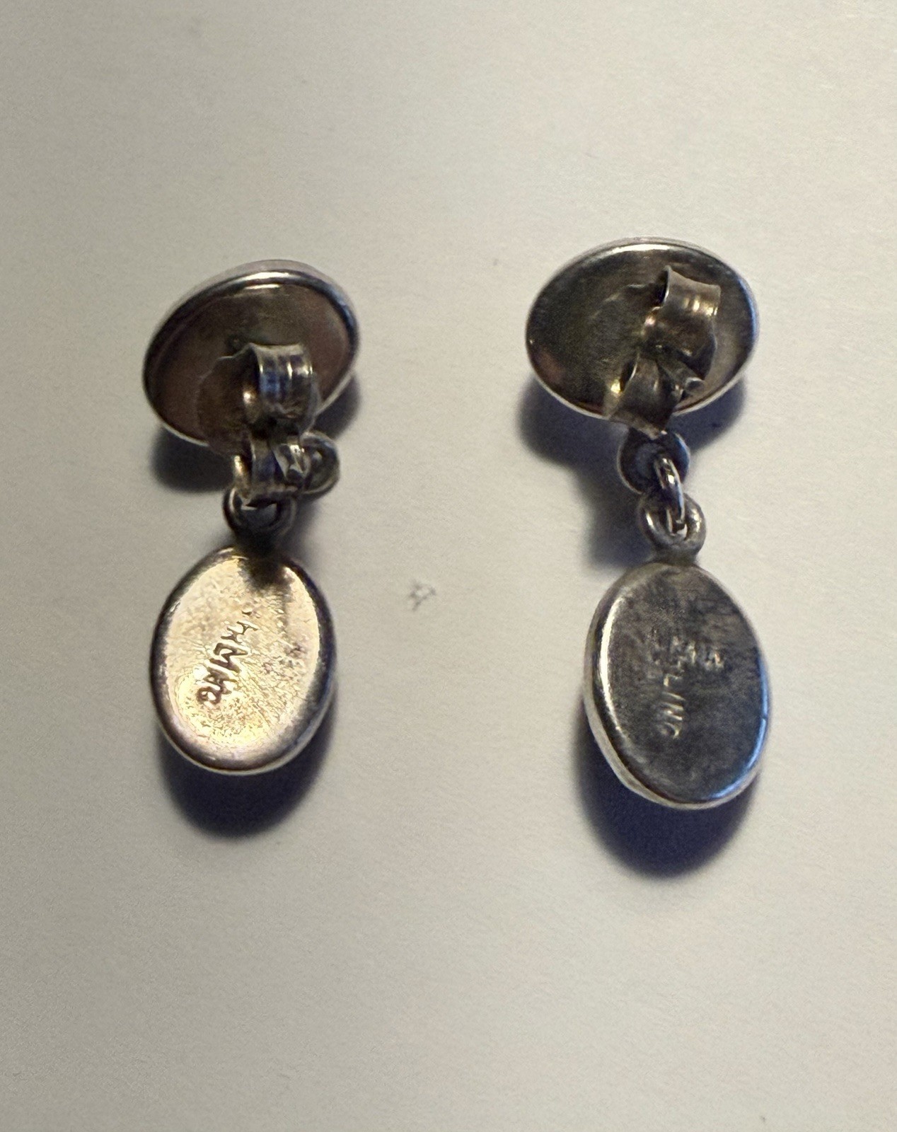 Lovely Vintage Sterling Oval Violet AAA+++ Iolite Bezel Set Drop Earrings 7/8”