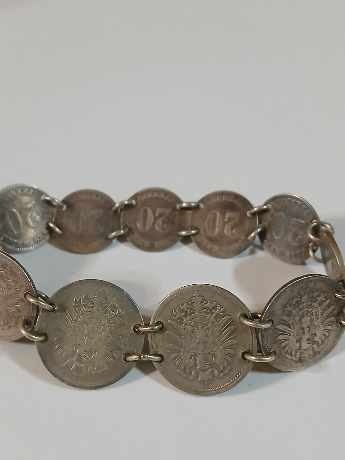 900 Silver Antique 1874-1876 Germany Coin Link Bracelet 8″ 11 Coins 25g