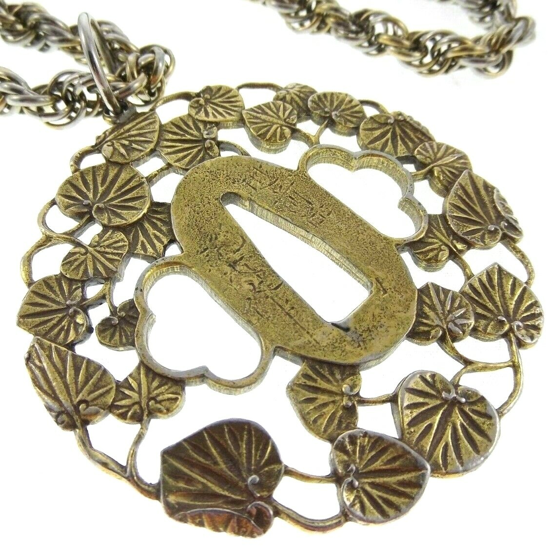 30″ Alva Vintage Museum Replica Hollyhock Tsuba Sword Guard Pendant Necklace