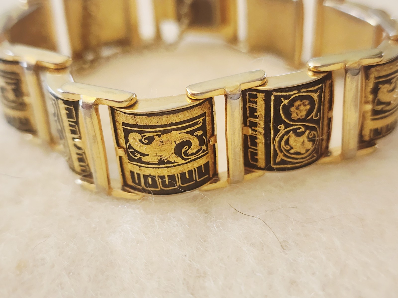 Vintage Damascene Bracelet, Earrings, Ring 7.5″ X 5/8″