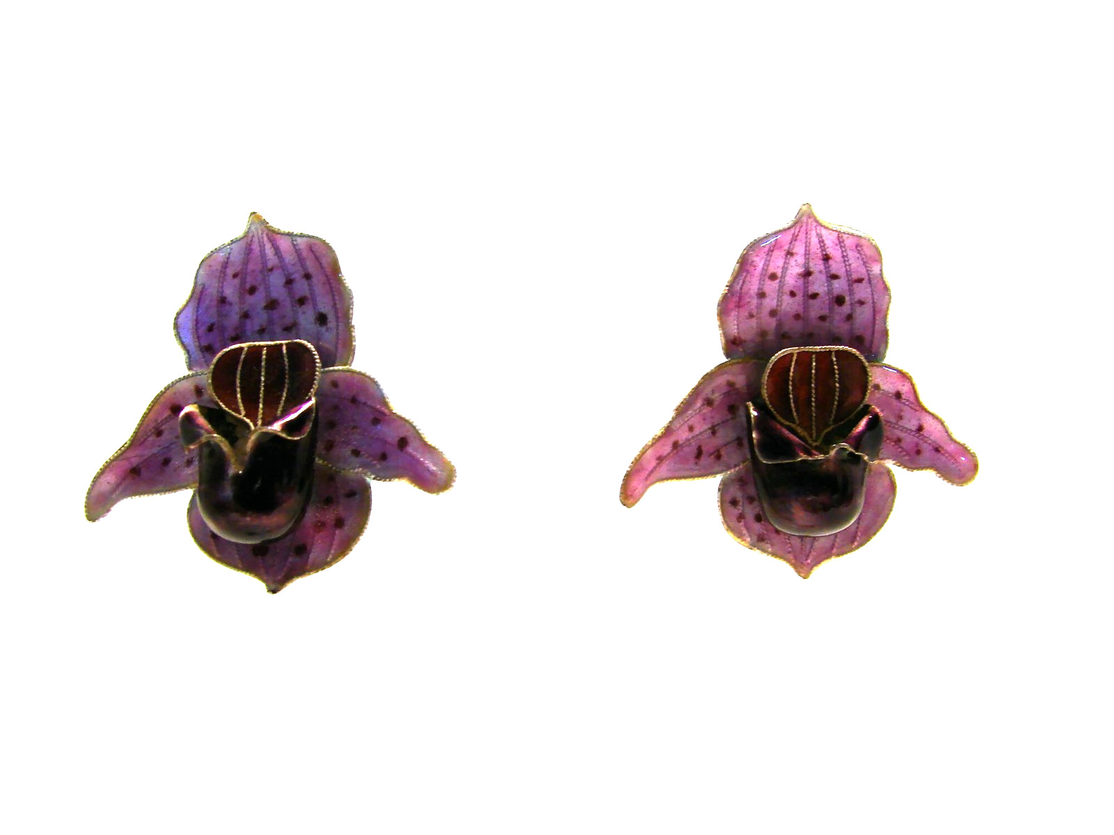 Vintage Sterling Silver Purple Enamel Orchid Post Earrings