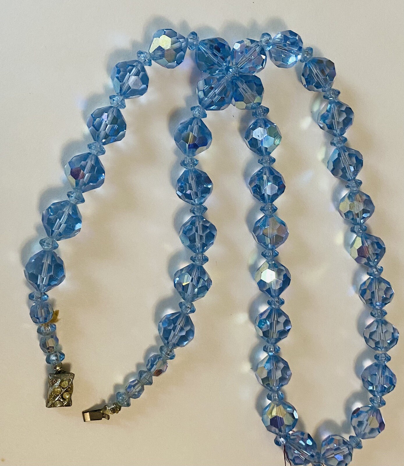 Aurora Borealis Icy Blue 22” Crystal Necklace & Earring Set. 1950’s