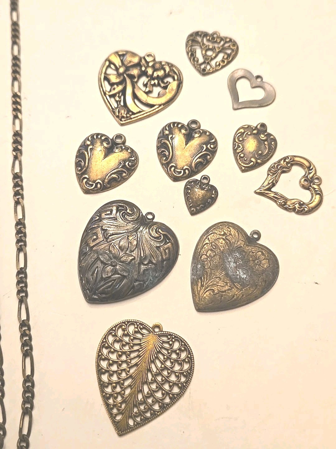 Vintage Cherub Heart Charm Lot Statement Necklace Victorian Revival Romantic