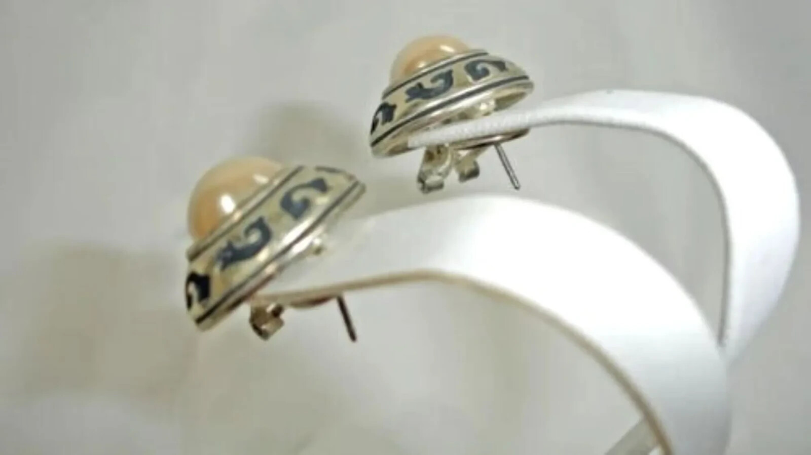 Faux Pearl Sterling Pierced Earrings – Marked Designer © DP Daniel H Pendersen