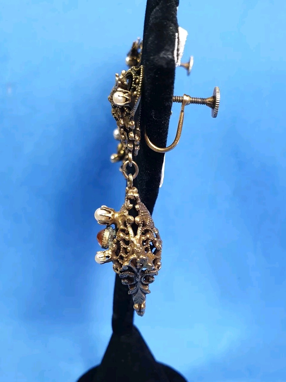 Vtg Old Man Of The Forest Antique Brass Earrings Whimsical Fantasy Fairy Tale