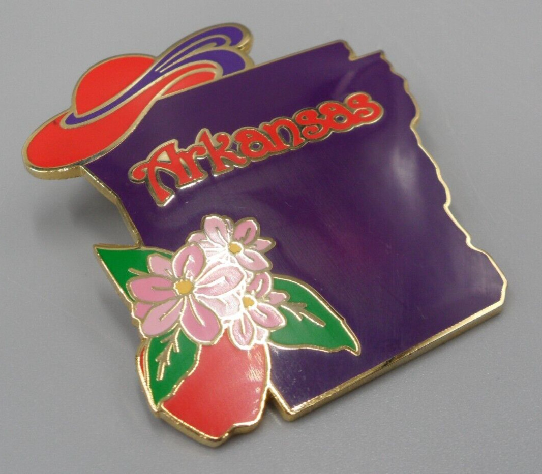 2005 Red Hat Society Brooch Arkansas State Clutch Pin Enamel Vintage 2″