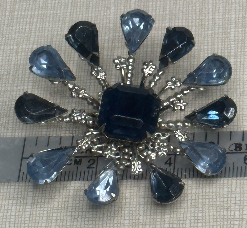 Vintage Navy Rhinestone Starburst Brooch Approximately 2” Stunning