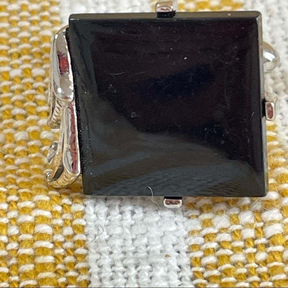 Vintage SWANK Black and Silver Tone Cuff Links Tie Clip Set Retro