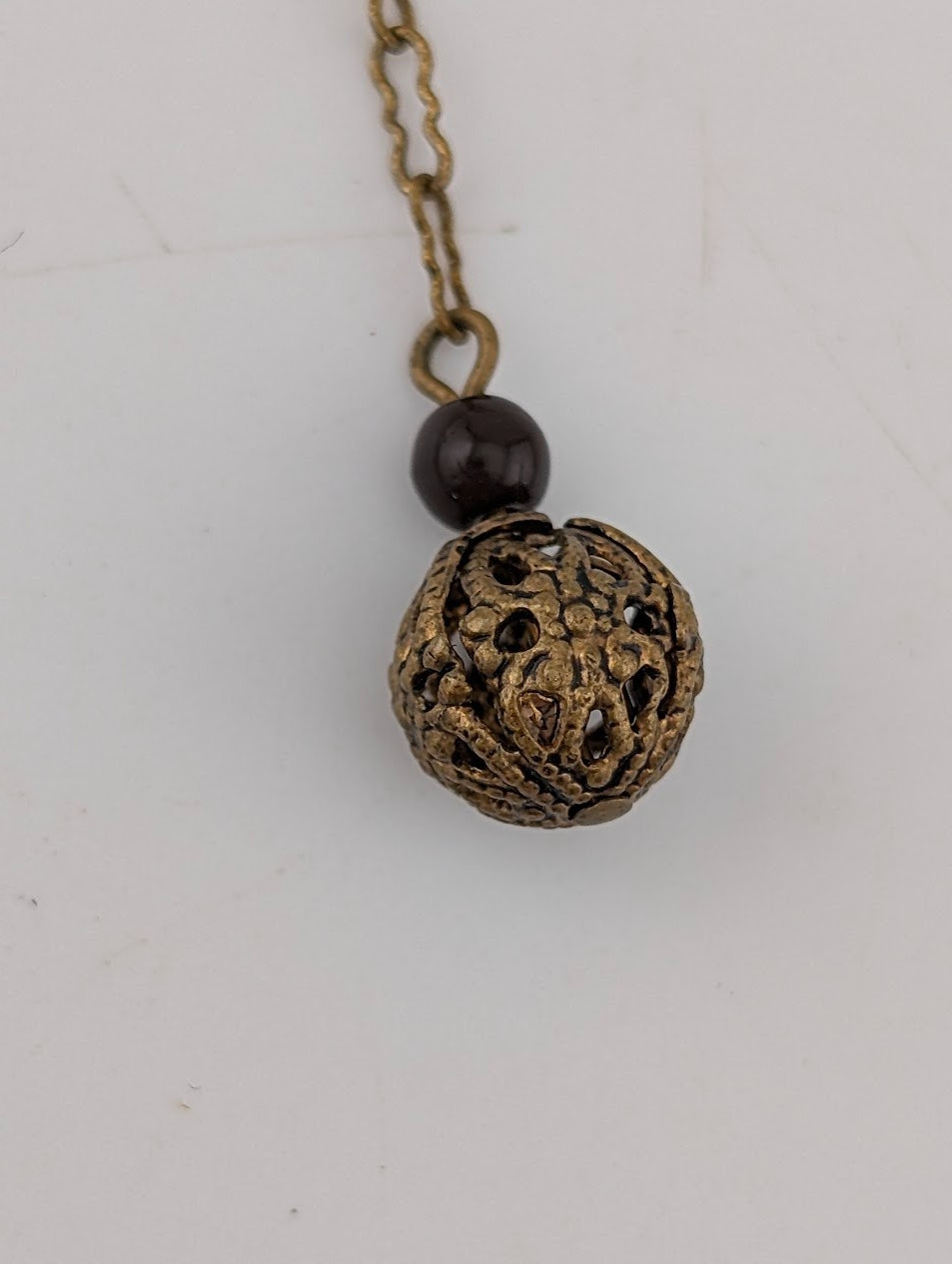 BRASS IRIS FLOWER LOCKET enamel art nouveau style photo pendant bronze chain B6