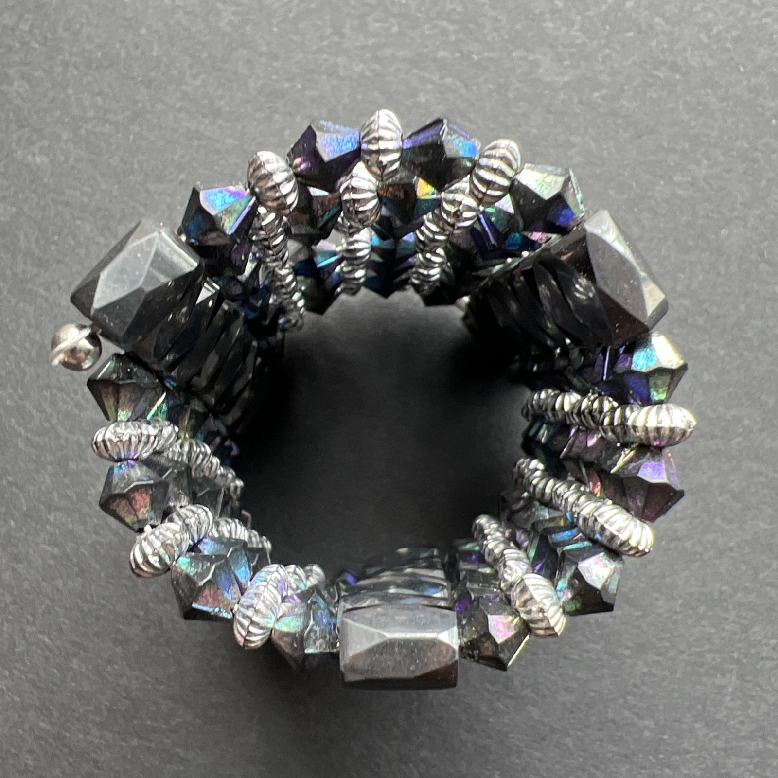 Iridescent Magnetite Wrap Bracelet Purple Blue Silver Tone Vintage Adjustable