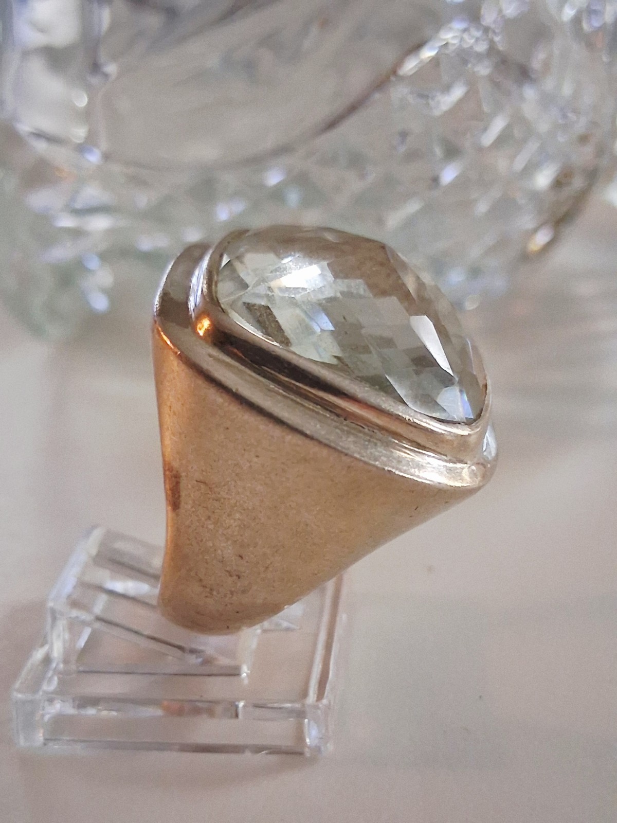 Huge Vintage Rock Crystal Clear Quartz Statement Ring Size 7.5 Sterling Silver