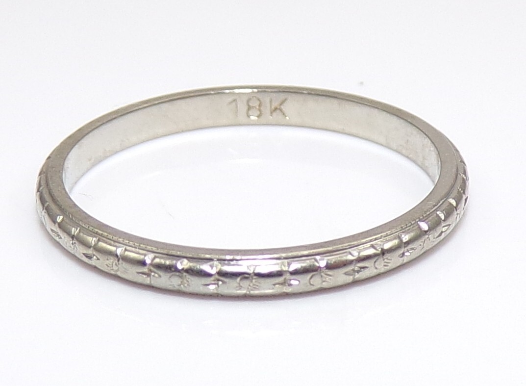 Vtg 18K White Gold Art Deco Orange Blossom Eternity Wedding Band Ring SZ 6.5 FZZ