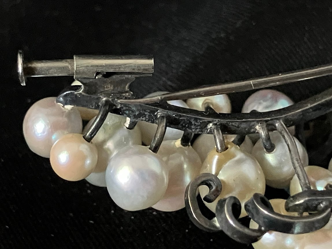 Vintage Sterling Silver Pearl Brooch 27 Multicolor Grape Vine Cluster 20g Tested